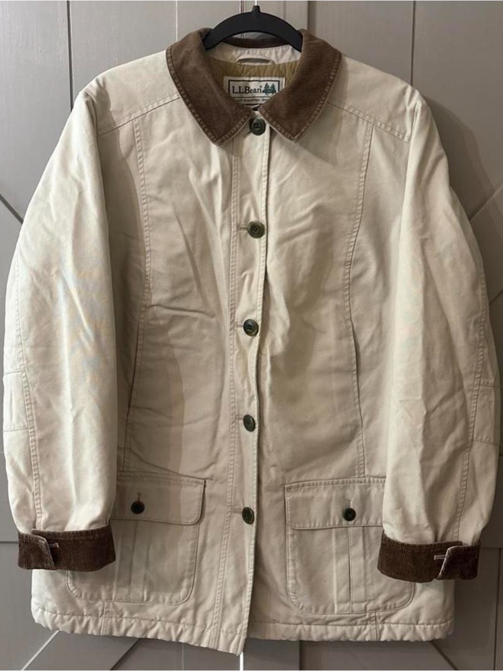 Vintage LL Bean Med Adirondack Barn Coat Corduroy Thinsulate Stone Tan Like New